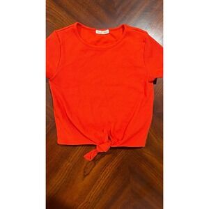 Copper Key bright coral ribbed tie front short‎ sleeve tee shirt girls sz large
